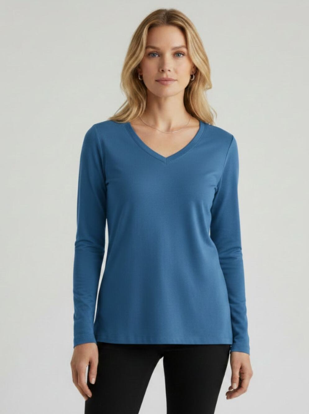J. JILL SIMPLY SUPIMA SIDE-SLIT TUNIC TOP BLUE WOMENS SIZE LARGE